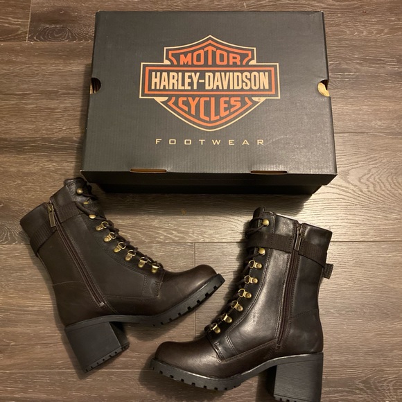 Leather Women’s Sz7/7.5 Harley Davidson Marinda Motorcycle Riding Boots Brown - Picture 2 of 15